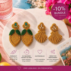 Set aus Soutacheohrringen als Zitrone und goldene Muschel