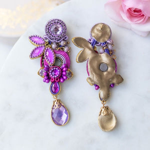 Florale Soutache-Ohrringe in Magenta, Flieder und Pink