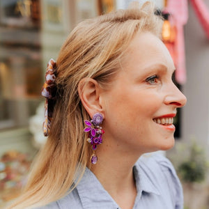 Florale Soutache-Ohrringe in Magenta, Flieder und Pink