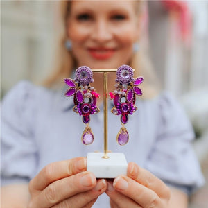 Florale Soutache-Ohrringe in Magenta, Flieder und Pink