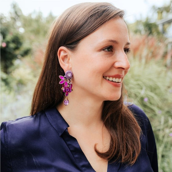 Florale Soutache-Ohrringe in Magenta, Flieder und Pink