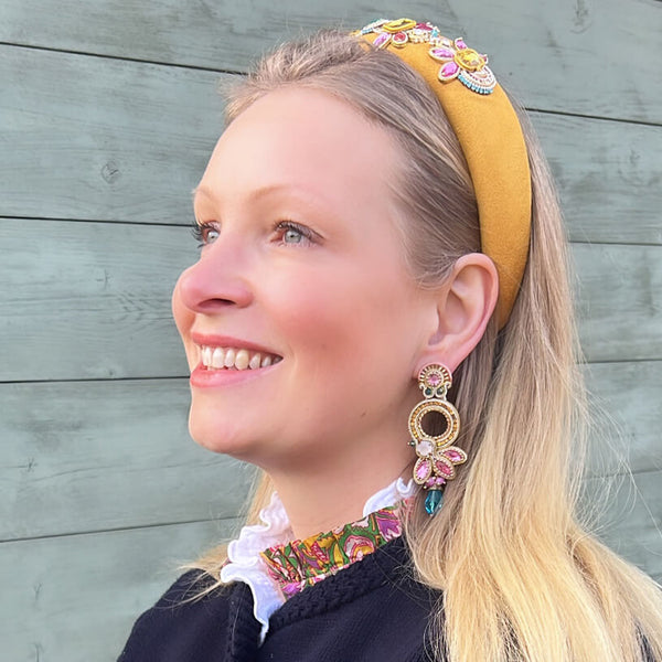 Opulente Soutache-Ohrringe in Blau, Pink, Gelb und Gold