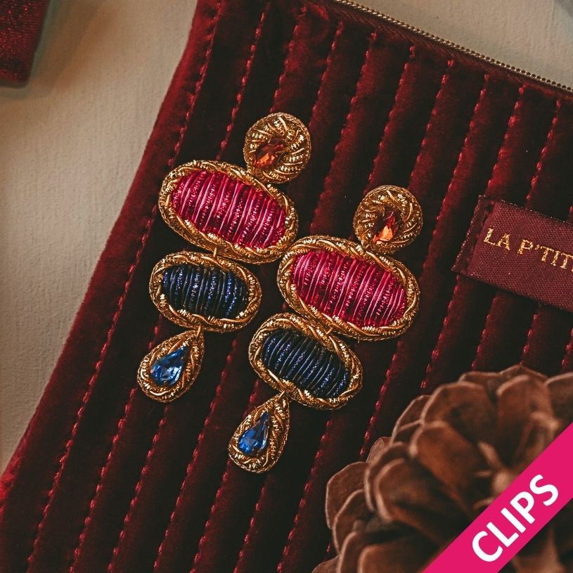 Elegante Soutache-Ohrclips mit Elementen in Pink und Blau