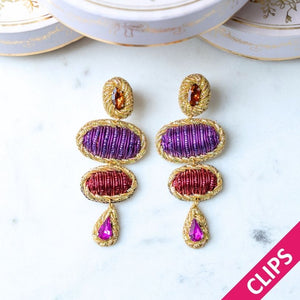 Elegante Soutache-Ohrclips mit Elementen in Violett und Rot