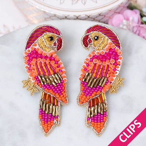 Pink-Orange Soutache-Ohrclips als Papagei