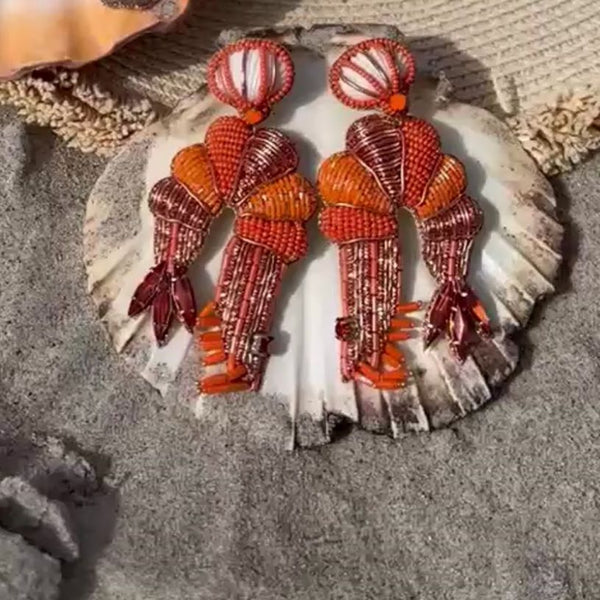 Sommerliche Soutache-Ohrringe als orangefarbene Garnele