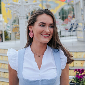 Rosafarbene Soutache-Ohrringe als kleines Herz