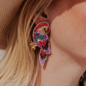 Bunte Soutache-Ohrringe als Papagei