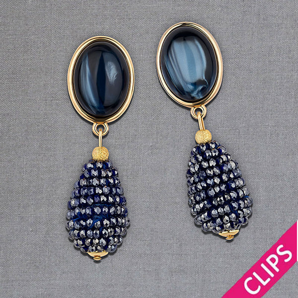 Blaue Ohrclips mit glitzerndem Tropfen von AmuseToi