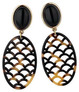 Schwarze Ohrclips mit Oval in dunkler Schildpatt-Optik im Marrakesch-Stil