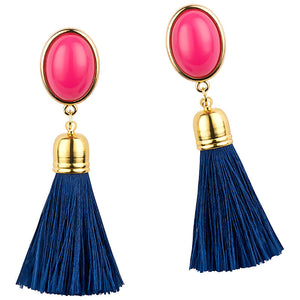 Quasten Ohrringe als Ohrclips in Pink mit marineblauer Quaste von AmuseToi