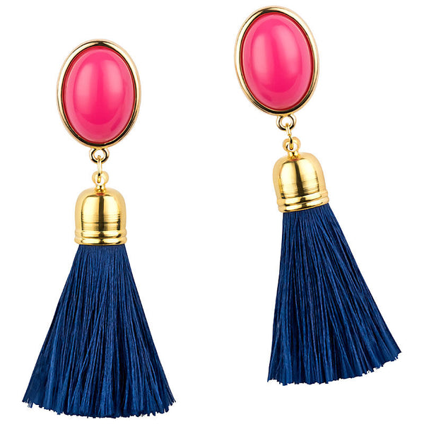 Quasten Ohrringe als Ohrclips in Pink mit marineblauer Quaste von AmuseToi