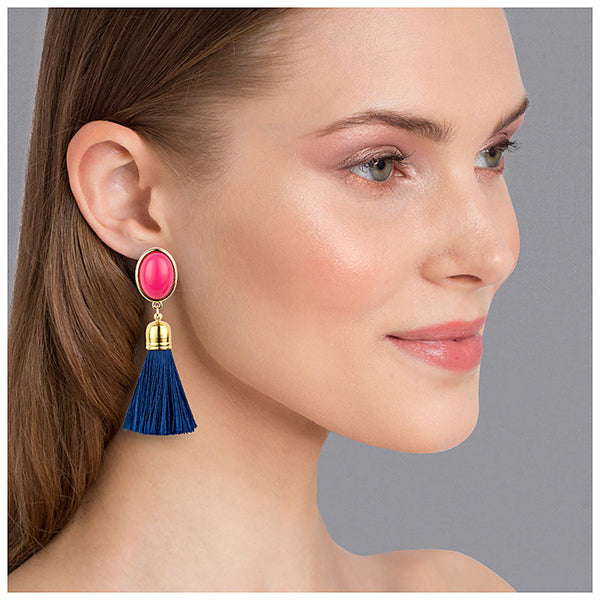 Quasten Ohrringe als Ohrclips in Pink mit marineblauer Quaste von AmuseToi