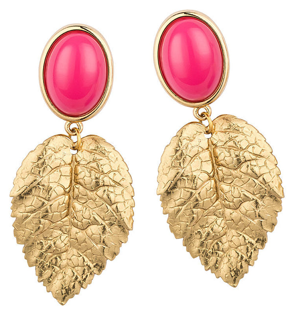 Ohrclips in Pink mit goldenen Blatt von AmuseToi