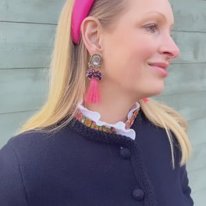 Auffällige Soutache-QuastenOhrringe in leuchtendem Pink, Türkis und Violett