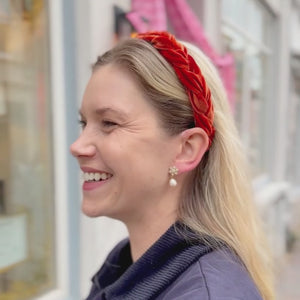 Schmaler geflochtener Samt-Haarreif in Orange