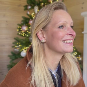 Runde Ohrstecker aus Glas-Kristallen in Champagner