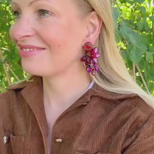 Vorbestellbar - Große Soutache-Ohrclips in Rot, Magenta und Violett