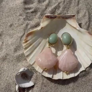 Sommerliche Muschel-Ohrstecker in Jadegrün und Rosa