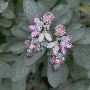 Große Soutache-Ohrringe in pastelligem Rosa, Hellblau und Weiß