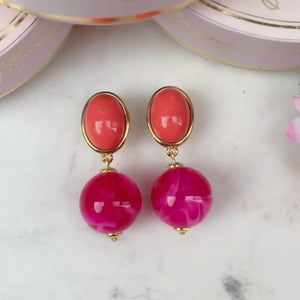 Stilvolle Kugel-Ohrclips in Orange und Pink