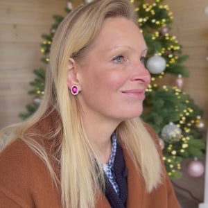 Ovale Ohrstecker aus Glas-Kristallen in Pink