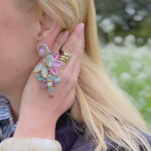 Große Soutache-Ohrringe in pastelligem Rosa, Hellblau und Weiß