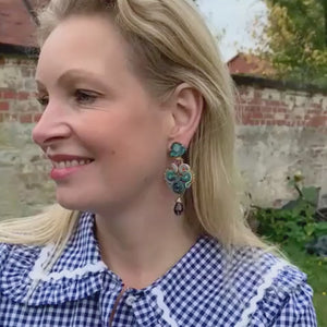 Vorbestellbar - Extravagante Soutache-Ohrringe in Blau, Grün und Violett