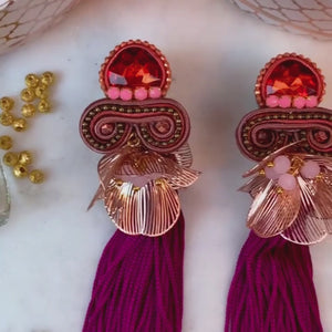 Quasten-Soutache-Ohrringe in Orange, Rosa und Pink
