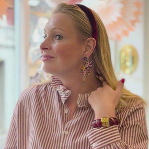 Große Soutache-Ohrringe in Violett, Rosa und Gold