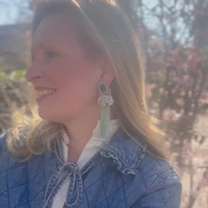 Auffällige Soutache-Quastenohrringe in Mintgrün und Violett