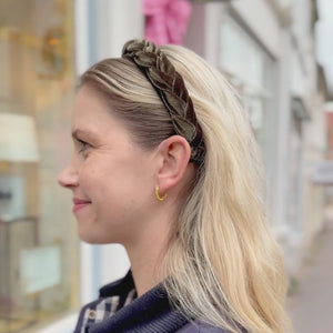 Schmaler geflochtener Samt-Haarreif in Oliv