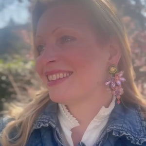 Große Soutache-Ohrringe in Hellkorall, Rosa, Grün und Flieder