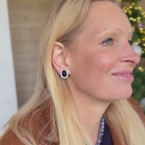 Ovale Ohrstecker aus Glas-Kristallen in Dunkelblau