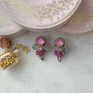 Vorbestellbar - Zeitlose Soutache-Ohrringe in pastelligem Magenta, Rosa und Hellblau
