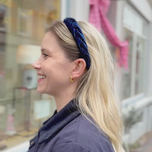 Schmaler geflochtener Samt-Haarreif in Dunkelblau