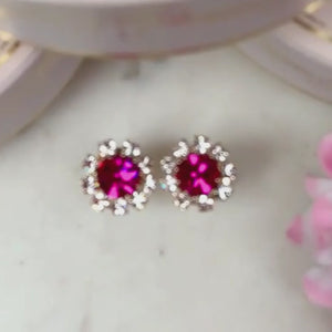 Runde Ohrstecker aus Glas-Kristallen in Pink