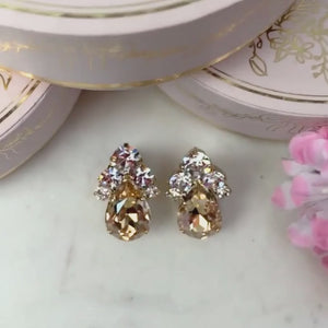 Glitzernde Ohrstecker aus Glas-Kristallen in Champagner