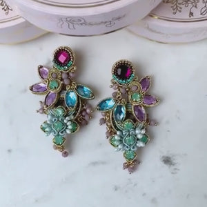 Große Soutache-Ohrringe in pastelligem Magenta, Rosa und Hellblau