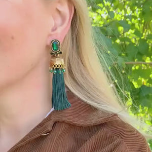 Vorbestellbar - Elegante Soutache-Quastenohrclips in Dunkelgrün