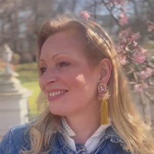 Auffällige Soutache-Quastenohrringe in Rosa, Flieder und Senfgelb
