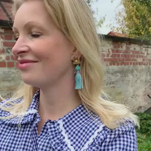 Vorbestellbar - Elegante Soutache-Quastenohrringe in Türkis, Gelb und Violett