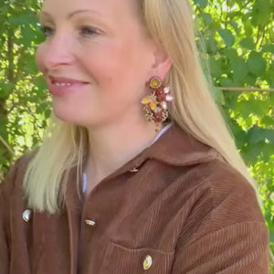 Vorbestellbar - Große Soutache-Ohrringe in pastelligem Braun, Rosa und Orange