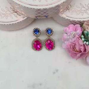 Elegante Soutache-Ohrringe Blau, Pink und Champagner