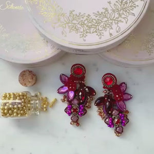 Vorbestellbar - Große Soutache-Ohrclips in Rot, Magenta und Violett