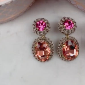 Elegante Soutache-Ohrringe in Pink, Pfirsichorange und Champagner