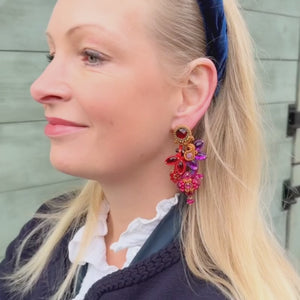 Große Soutache-Ohrclips in Orange, Pink, Rot und Violett