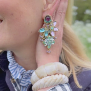 Große Soutache-Ohrringe in pastelligem Magenta, Rosa und Hellblau